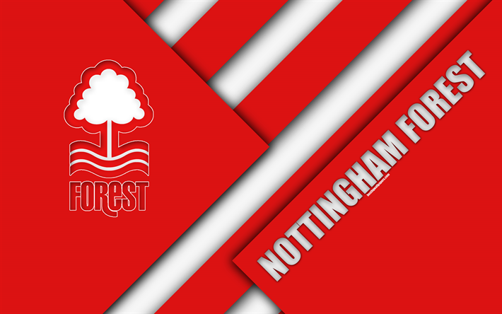 Nottingham Forest FC, logo, 4k, red abstraction, material design, English football club, Nottingham, England, UK, football, EFL Championship