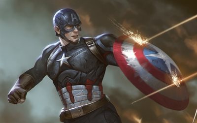 Captain America, battle, superheroes, shield, Marvel Comics