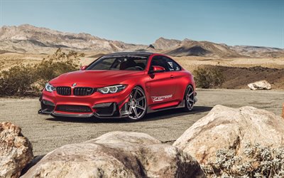 Ferrada Roues, 4k, tuning, BMW M4 F82, 2018 voitures, supercars, rouge M4, BMW