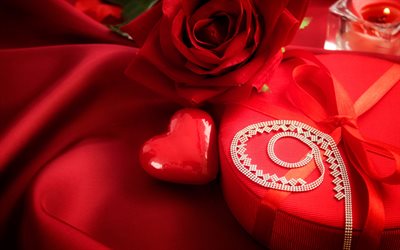 l&#39;amour des concepts, des cadeaux, saint Valentin, le 14 f&#233;vrier, coeur rouge, rose rouge