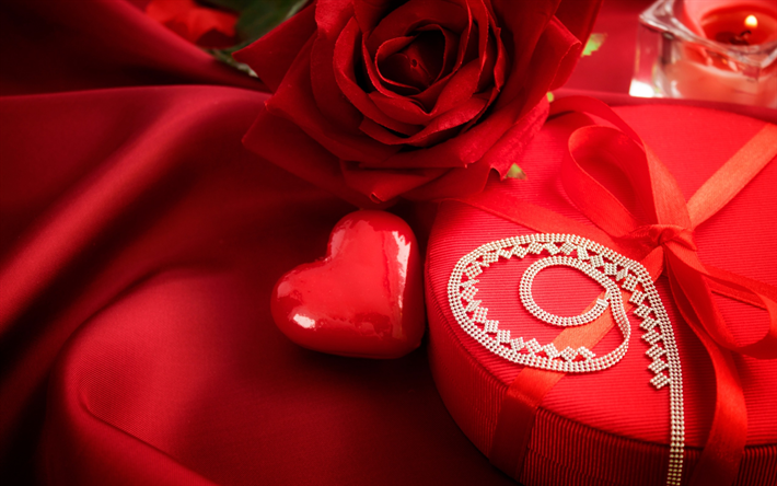 love concepts, gifts, Valentines Day, February 14, red heart, red rose