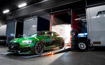 audi rs5 coupe, abt, 2018, rs5-r, gr&#252;n-sport, coupe, rennwagen, gr&#252;n rs5, black wheels, tuning rs5, audi