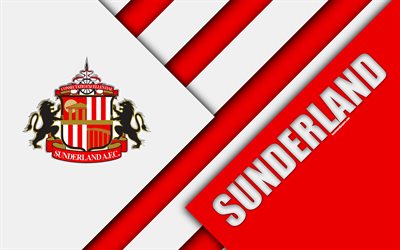 Sunderland FC, logotyp, 4k, r&#246;d vit abstraktion, material och design, Engelska football club, Sunderland, England, STORBRITANNIEN, fotboll, EFL Championship