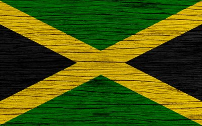 Flag of Jamaica, 4k, North America, wooden texture, Jamaican flag, national symbols, Jamaica flag, art, Jamaica
