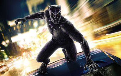Black Panther, 2018, 4k, affisch, superhj&#228;lte, konst, nya filmer