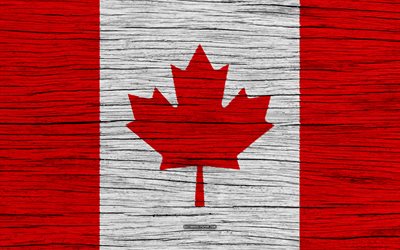 Flag of Canada, 4k, North America, wooden texture, Canadian flag, national symbols, Canada flag, art, Canada