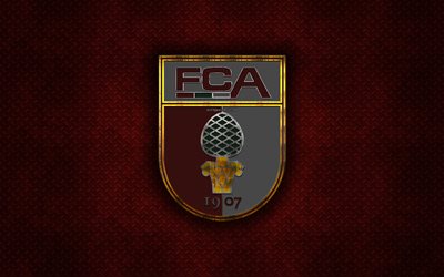 FC Augsburg, Tysk fotboll club, r&#246;d metall textur, metall-logotyp, emblem, Augsburg, Tyskland, Bundesliga, kreativ konst, fotboll