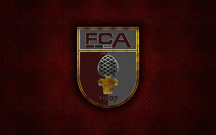 fc augsburg, fussball-club, rot metall textur -, metall-logo, emblem, deutschland, augsburg, bundesliga, kreative kunst, fu&#223;ball