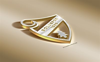 Boluspor, Turkish football club, golden silver logotyp, Bolu, Turkiet, TFF F&#246;rsta Ligan, PTT-1 league, 3d gyllene emblem, kreativa 3d-konst, fotboll