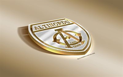 Altinordu FK, Turkish football club, golden silver logo, Izmir, Turkey, TFF First League, PTT 1 Lig, 3d golden emblem, creative 3d art, Altinordu, football