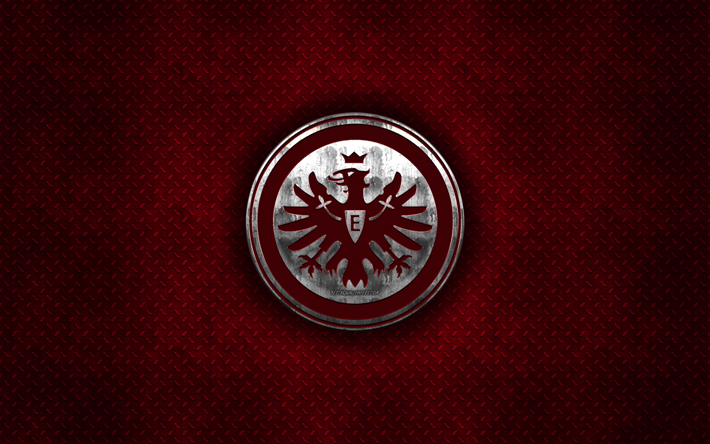 L&#39;Eintracht Francfort, club de football allemand, rouge m&#233;tal, texture, en m&#233;tal, logo, embl&#232;me, Frankfurt am main, Allemagne, Bundesliga, art cr&#233;atif, football