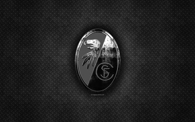 SC Freiburg, Tysk fotboll club, svart metall textur, metall-logotyp, emblem, Freiburg, Tyskland, Bundesliga, kreativ konst, fotboll