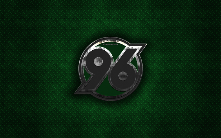 Hannover 96, Saksalainen jalkapalloseura, vihre&#228; metalli tekstuuri, metalli-logo, tunnus, Hannover, Saksa, Bundesliiga, creative art, jalkapallo