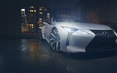 4k, Lexus LC Convertible Concept, headlights, 2019 cars, white cabriolet, 2019 Lexus LC, japanese cars, Lexus