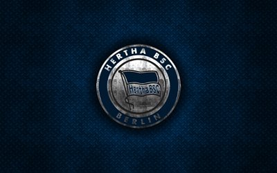 Hertha BSC, Alman Futbol Kul&#252;b&#252;, mavi metal doku, metal logo, amblem, Berlin, Almanya, Bundesliga, yaratıcı sanat, futbol