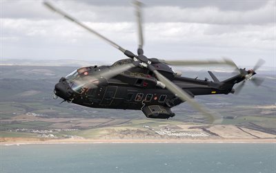 AgustaWestland AW101, militares de transporte de helic&#243;ptero, voar, helic&#243;ptero preto, HH-101A, AW-101