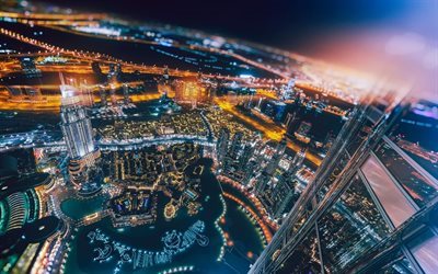 Dubai, fuentes, noche, rascacielos, Emiratos &#193;rabes Unidos