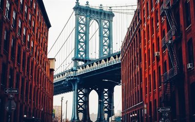 Puente de Brooklyn, Nueva York, invierno, Manhattan, estados UNIDOS