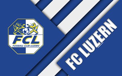 FC Luzern, 4k, Swiss football club, blue white abstraction, material design, logo, Swiss Super League, Lucerne, Switzerland, football