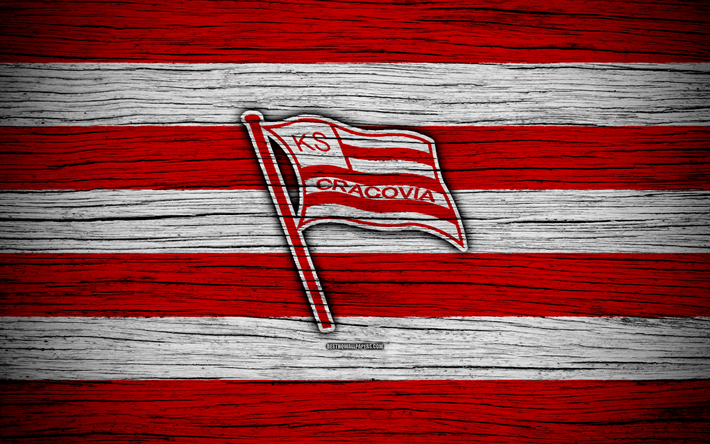 Cracovia, 4k, Ekstraklasa, wooden texture, football, Poland, Cracovia FC, soccer, football club, FC Cracovia