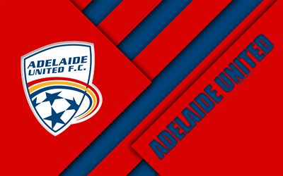 Adelaide United FC, 4K, Australian Football Club, material design, logo, red blue abstraction, A-League, Adelaide, Australia, emblem, football