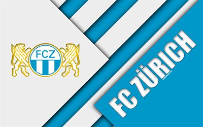 FC-Z&#252;rich, sininen valkoinen abstraktio, 4k, Sveitsin football club, materiaali suunnittelu, logo, Sveitsin Super League, Z&#252;rich, Sveitsi, jalkapallo