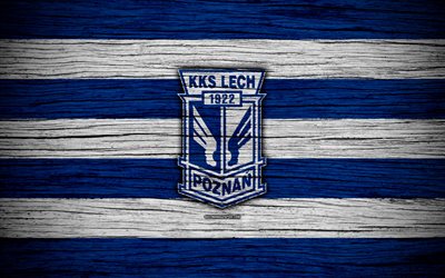 Lech Poznan, 4k, Ekstraklasa, wooden texture, football, Poland, Lech Poznan FC, soccer, football club, FC Lech Poznan