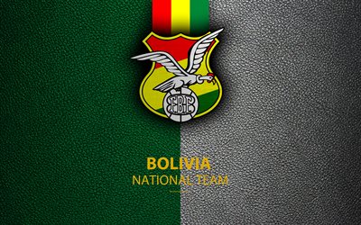 Bolivian jalkapallomaajoukkue, 4k, nahka rakenne, tunnus, logo, vaakuna, jalkapallo, Bolivia
