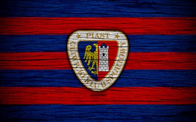 Piast Gliwice, 4k, Ekstraklasa, wooden texture, football, Poland, Piast Gliwice FC, soccer, football club, FC Piast Gliwice