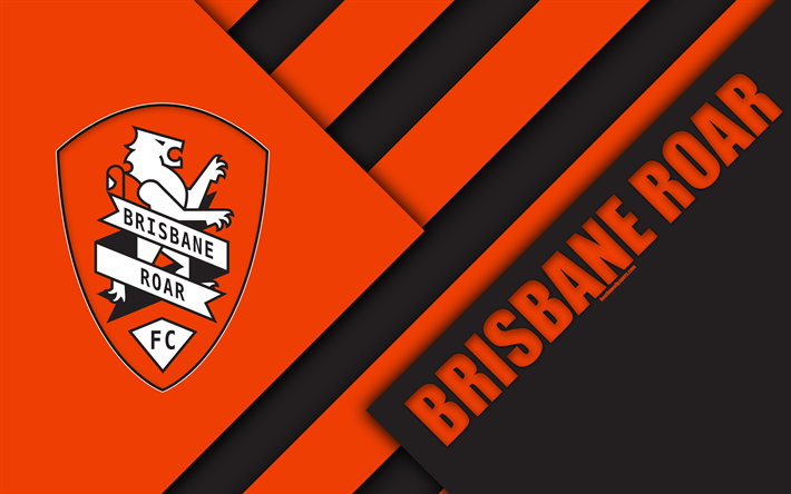 Brisbane Roar FC, 4k, Australian Football Club, design de material, logo, laranja preto abstra&#231;&#227;o, A-League, Brisbane, Austr&#225;lia, emblema, futebol