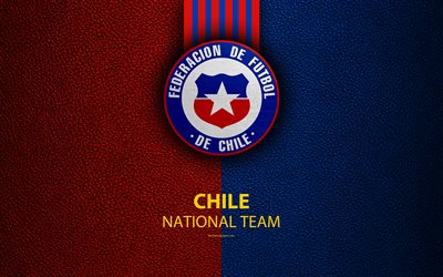 Chile national football team, 4k, leather texture, emblem, logo, coat of arms, football, Chile