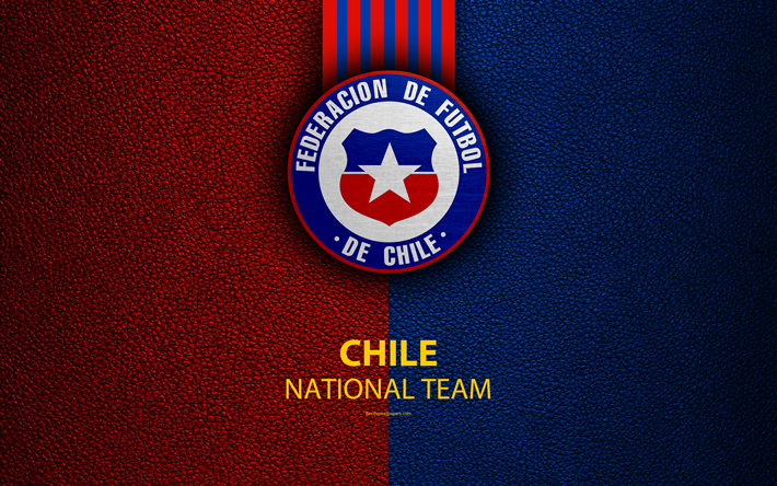 Cile squadra nazionale di calcio, 4k, texture in pelle, emblema, logo, stemma, calcio, Cile