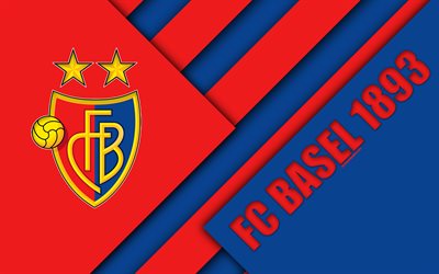 O FC Basel, 1893, 4k, Su&#237;&#231;a De Futebol Do Clube, vermelho azul abstra&#231;&#227;o, design de material, logo, Swiss Super League, Basileia, Su&#237;&#231;a, futebol