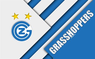 Grasshopper FC, 4k, Swiss football club, white blue abstraction, material design, logo, Swiss Super League, Zurich, Switzerland, football