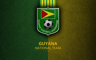 guyana national football team, 4k, leder textur, emblem, logo, golden jaguar, guyana fu&#223;ball-verband, fu&#223;ball, guyana