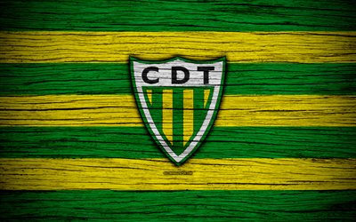 Tondela, 4k, Portugal, Primeira Liga, futebol, textura de madeira, Tondela FC, clube de futebol, logo, FC Tondela