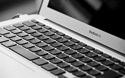 4k, Apple MacBook Air, svartvitt, modern enhet, MacBook Pro, b&#228;rbar dator, Apple, tangentbord, MacBook Air