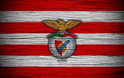 Benfica, 4k, Portugal, Primeira Liga, soccer, wooden texture, Benfica FC, football club, logo, FC Benfica
