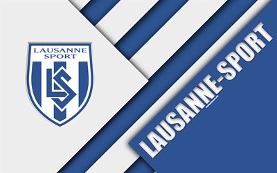 FC Lausanne-urheilu, 4k, Sveitsin football club, valkoinen sininen abstraktio, materiaali suunnittelu, logo, Sveitsin Super League, Lausanne, Sveitsi, jalkapallo