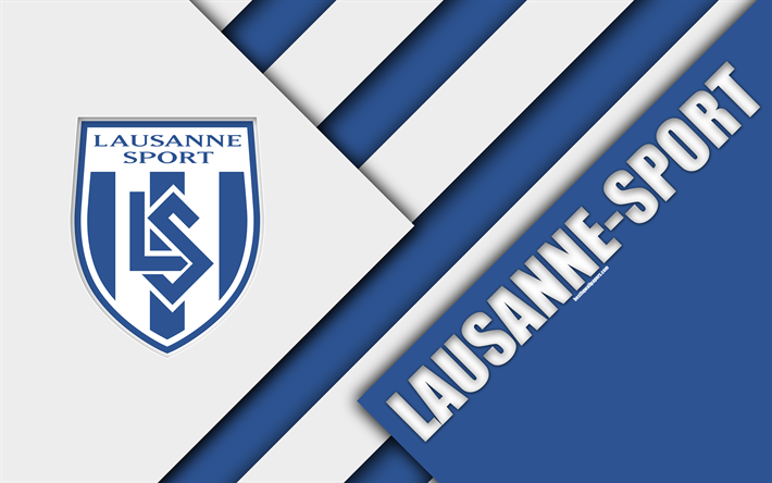 O FC Lausanne-esportes, 4k, Su&#237;&#231;a de futebol do clube, branco azul abstra&#231;&#227;o, design de material, logo, Swiss Super League, Lausanne, Su&#237;&#231;a, futebol