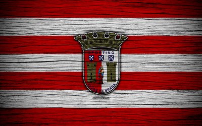 Braga, 4k, Portugal, Primeira Liga, soccer, wooden texture, Braga FC, football club, logo, FC Braga