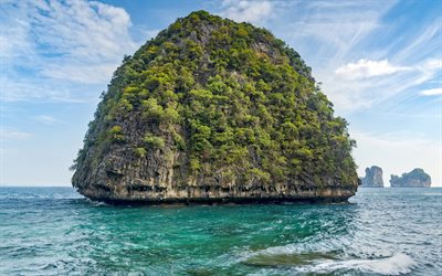 Loh Samah Bay, &#238;le tropicale, la falaise, la mer, la Tha&#239;lande, la Baie de Maya, Phuket, Koh Phi Phi, la Baie de Phang Nga