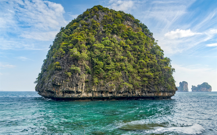 Loh Heather Bay, ilha tropical, penhasco, mar, Tail&#226;ndia, Maya Bay, Phuket, Koh Phi Phi, &quot;Ba&#237;a De Phang