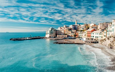 Via, 4k, deniz, sahil, Liguria, İtalya, Avrupa