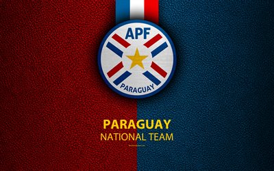 paraguay national football team, 4k, leder textur, wappen, logo, fussball, paraguay