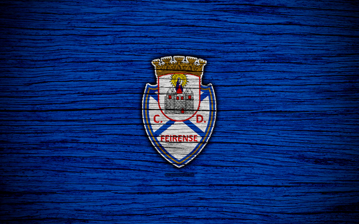 Feirense, 4k, Portugal, Primeira Liga, soccer, wooden texture, Feirense FC, football club, logo, FC Feirense