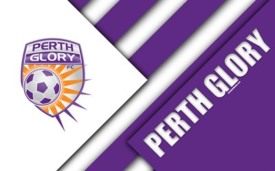 Perth Glory FC, 4k, Australian Football Club, design de material, logo, roxo branco abstra&#231;&#227;o, A-League, Perth, Austr&#225;lia, emblema, futebol