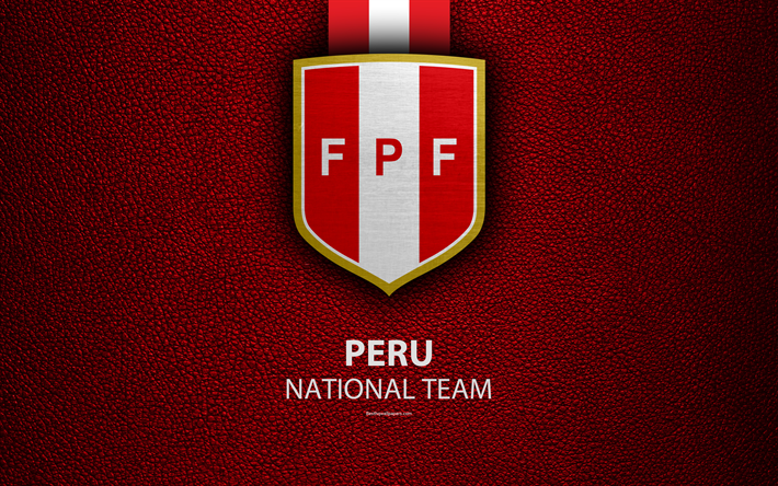 Perun jalkapallomaajoukkue, 4k, nahka rakenne, tunnus, Perun Jalkapalloliiton, logo, FPF, jalkapallo, Peru