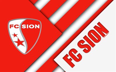 FC Sion, 4k, İsviçre Futbol Kulübü, kırmızı beyaz soyutlama, malzeme tasarımı, logo, İsviçre Süper Lig, Sion, İsviçre futbol