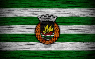 Rio Ave, 4k, Portugal, Primeira Liga, soccer, wooden texture, Rio Ave FC, football club, logo, FC Rio Ave